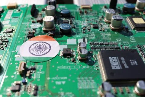 Semiconductor printed circuit board. Concept: India's semiconductor industry. Stock Photos