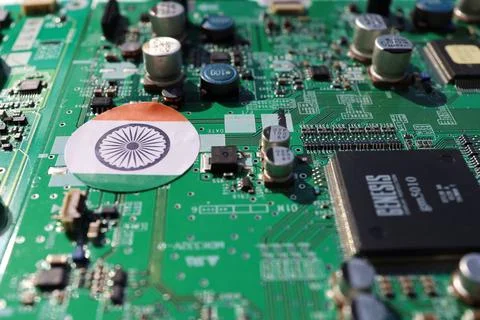 Semiconductor printed circuit board. Concept: India's semiconductor industry. Stock Photos