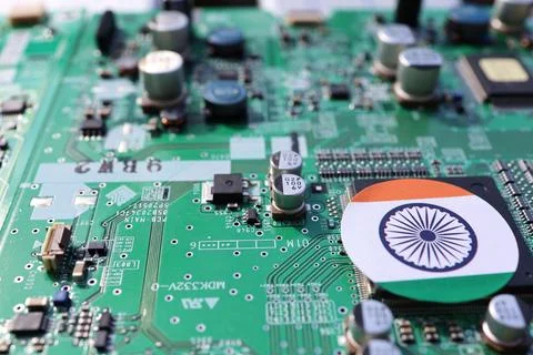 Semiconductor printed circuit board. Concept: India's semiconductor industry. Stock Photos