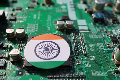 Semiconductor printed circuit board. Concept: India's semiconductor industry. Stock Photos