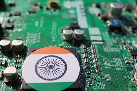 Semiconductor printed circuit board. Concept: India's semiconductor industry. Stock Photos