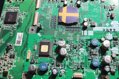Semiconductor printed circuit board. Concept: sweden's semiconductor industry Stock Photos