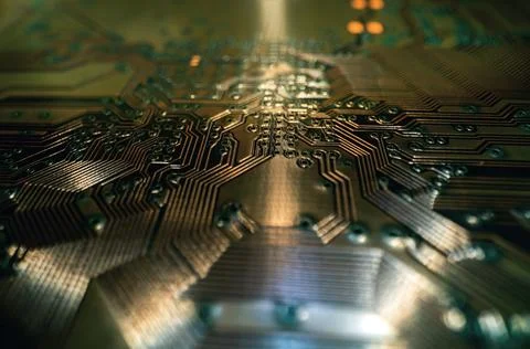 Semiconductors chip. Technology background. High tech electronic circuit board Stock Photos