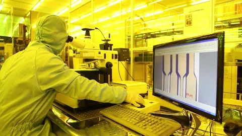 Semiconductors manufacturing facility Stock Footage 144329883