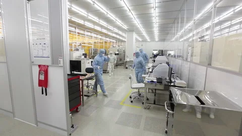 Semiconductors manufacturing facility Stock Footage 144336529