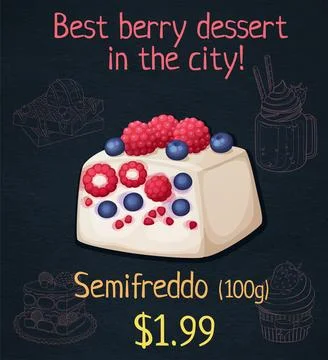 Semifreddo with berries icon. Cartoon vector illustration on black chalkboard Stock Illustration