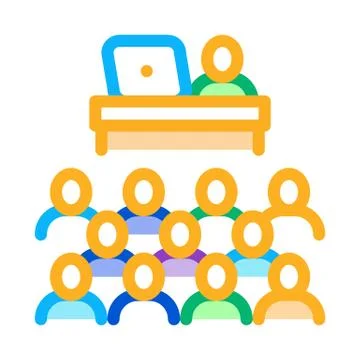 Seminar in classroom icon vector outline illustration Stock Illustration