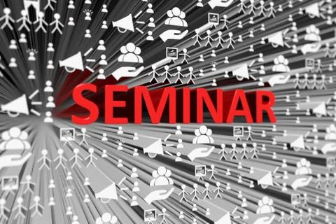 SEMINAR concept blurred background 3d render illustration Stock Illustration