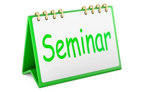 Seminar concept with table calendar. 3D rendering Illustrazione stock