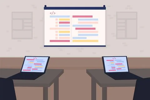 Seminar for developers flat color vector illustration Illustrazione stock