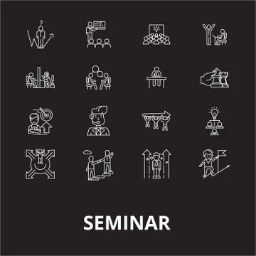Seminar editable line icons vector set on black background. Seminar white イラスト素材
