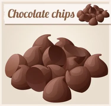 Semisweet chocolate chips. Detailed Vector Icon Stock Illustration