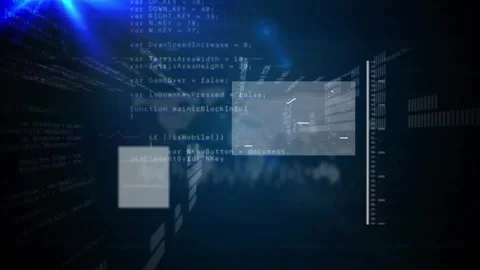 Semitransparent UI panel showing multiple sliders floating among JavaScript code Stock Footage 308602878