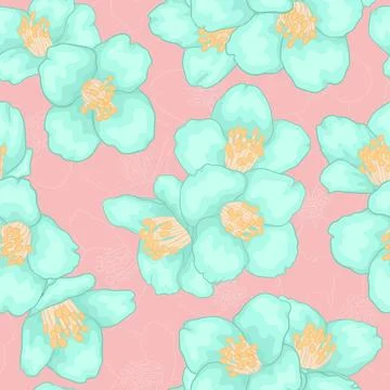 Semless pattern branch blue chamomile graphic watercolour style retro backg.. Stock Illustration
