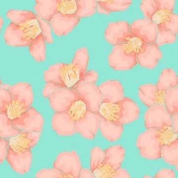 Semless pattern branch blue chamomile graphic watercolour style retro backg.. Stock Illustration