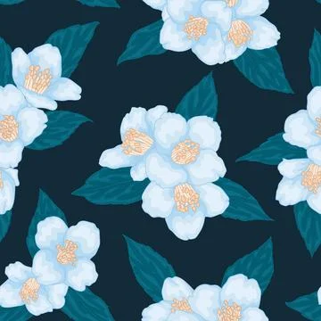 Semless pattern branch blue chamomile graphic watercolour style retro backg.. Stock Illustration