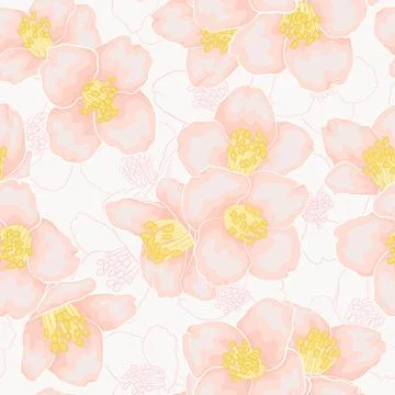 Semless pattern branch pink chamomile graphic watercolour style retro backg.. Stock Illustration