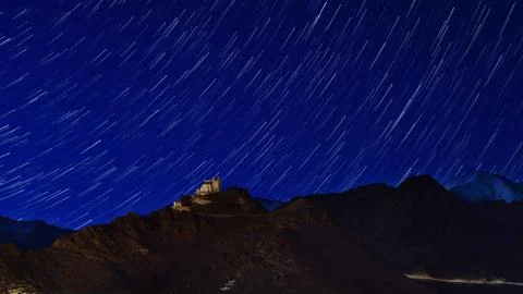 Semo monastry in blue hours with startrils background Stock Photos
