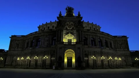 Semperoper, opera house (Saxon State Opera) at night Stock Footage 80813899