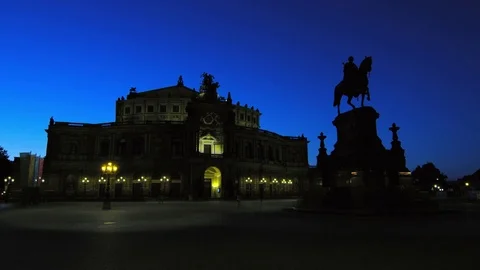 Semperoper, opera house (Saxon State Opera) at night Stock Footage 81097247