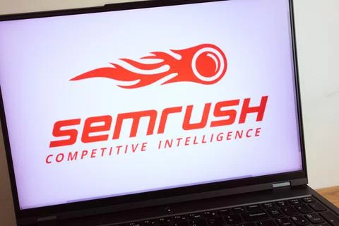 SEMrush marketing toolkit logo displayed on laptop Stock Photos
