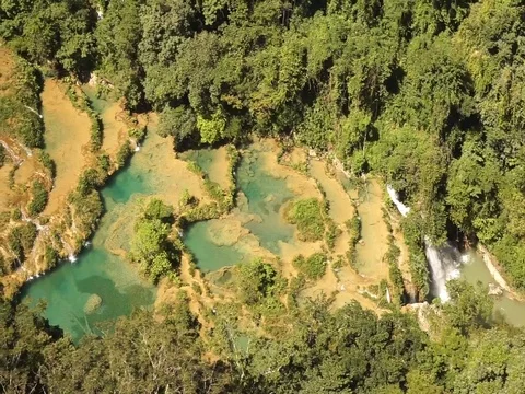 Semuc Champey pools located in the jungle seen from a viewpoint in Guatemala. Stock Footage 100645096