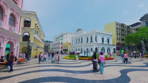 Senado Square in Macau in Slow Motion Stock Footage 344596127