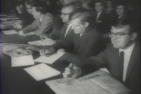 Senate Hearing for Rigged TV Quiz show Twenty-One Charles Van Doren 1959 Stock Footage 129125892