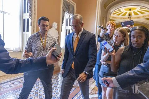 Senate Majority Leader John Thune speaks with reporters in the US Capitol, Washi Stock Photos