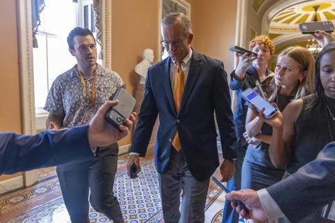 Senate Majority Leader John Thune speaks with reporters in the US Capitol, Washi Stock Photos