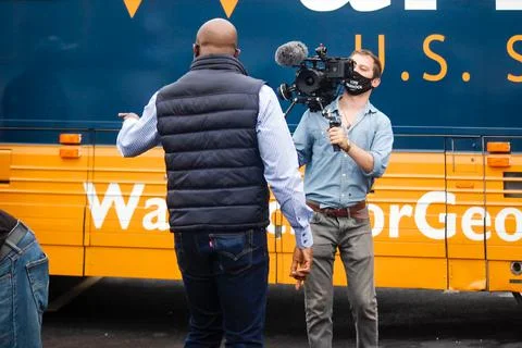 Senator Candidate Warnock on camera Stock Photos