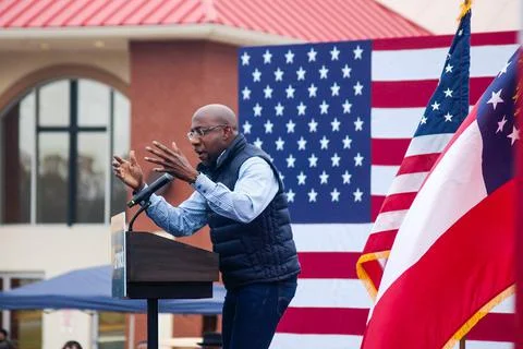Senator Candidate Warnock at the podium Stock Photos