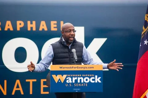 Senator Candidate Warnock speaking Stock Photos