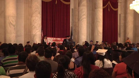 Senator Dick Durbim talks to student crowd Stock Footage 260928780