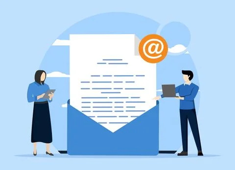 Send and receive email messages. People use electronic mail through computers. Illustrazione stock