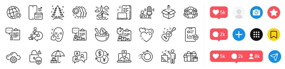 Send box, Employees teamwork and Report checklist line icons pack. For web app Stock Illustration