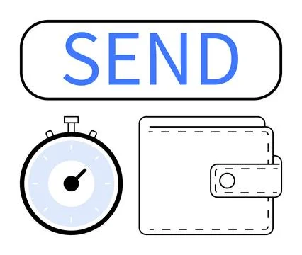 SEND Button with Clock and Wallet Symbolizing Fast Transactions and Financi.. Stock Illustration