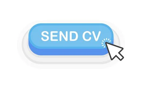 Send CV blue 3D button in flat style isolated on white background. Vector ill 스톡 일러스트