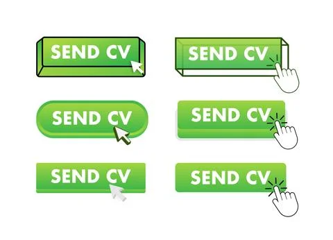 Send CV Button with pointer clicking. Send CV web buttons set. User interface Illustrazione stock