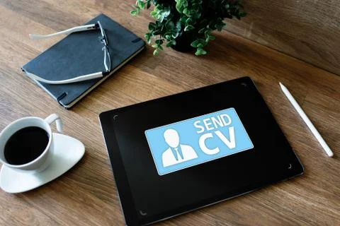 Send CV button on screen, Recruitment, Job Search, Human resources, HR Stock-Fotos