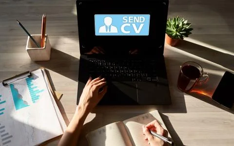 Send CV button on screen, Recruitment, Job Search, Human resources, HR Stock Photos
