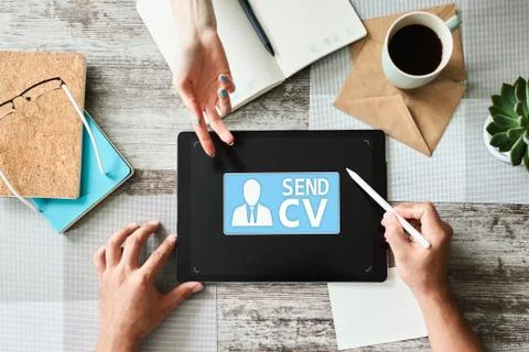 Send CV button on screen, Recruitment, Job Search, Human resources, HR Фото