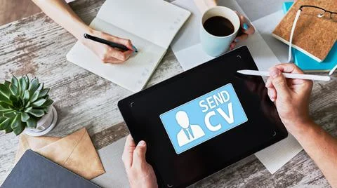 Send CV button on screen, Recruitment, Job Search, Human resources, HR 스톡 사진