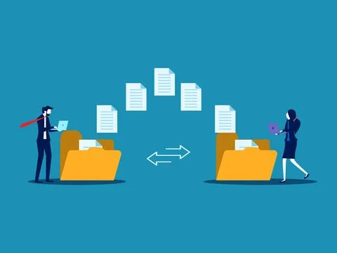 Send documents between business people, Backup, Exchange files on folders, .. Stock Illustration
