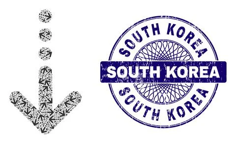 Send Down Recursive Mosaic of Send Down Icons and Grunge South Korea Round Stock Illustration