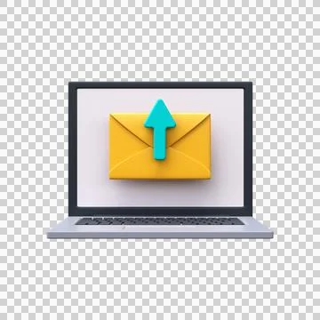 Send email icon in 3d style. Email on laptop screen Stock Illustration