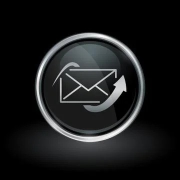 Send email icon inside round silver and black emblem Stock Illustration