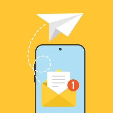 Send email from smartphone icon in flat style. Paper plane vector illustrat.. Stock Illustration