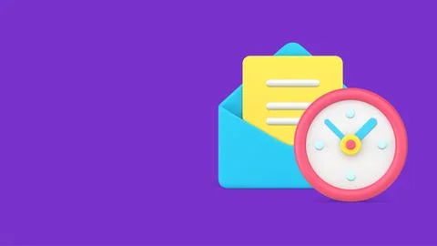 Send email time notification timer alarm clock 3d vector illustration. Text.. Stock Illustration