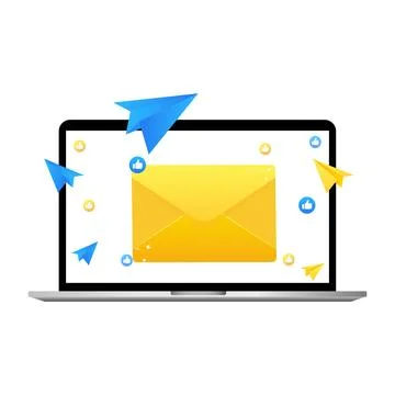 Send a letter, envelope, message by computer and flying letters from it. Ve.. Stock Illustration